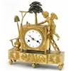 Image 1 : A 19th century French ormolu mantel clock, cast with a cherub gardener, a rake, a shovel and a wa...