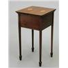 Image 1 : An Edwardian mahogany sewing box, with double fold out top, inlaid with batswing medallions, 1ft...