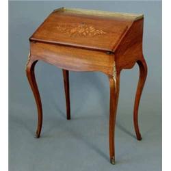 A late 19th century floral inlaid rosewood bureau de dame, on cabriole legs, 2ft 2ins...