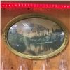 Image 1 : LOT77: Oval Framed Convex Glass Colored Photo Mountain Scene