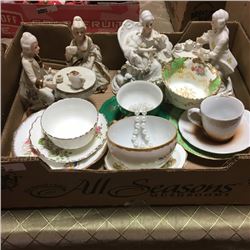 LOT96: Tray Lot: Victorian Ornaments & Tea Cups/Saucers