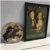 Image 1 : LOT130: Stone Plaque "Horses" & Framed Calendar "Girl & Horse" Picture