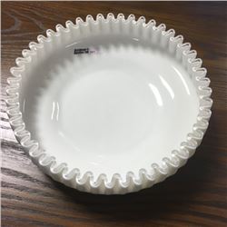 LOT263: Fenton 10" Round Crimped Rim Milk Glass Low Footed Bowl