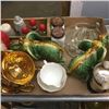 Image 1 : LOT368: Tray Lot: Gold Tea Cups, S&P, Elephant Ornaments, etc