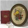 Image 1 : LOT444: Framed Oval Floral Print & Scrap Book & Candy Dish