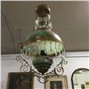Image 1 : LOT455: Hanging Coal Oil Lamp (Green/Floral)