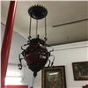 Image 1 : LOT456: Hanging Coal Oil Hall Lamp (Red/Black)