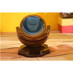 WOOD COASTER PARABOLIC W/AGATE DISC 80MM NATURAL
