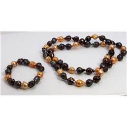 10-11Mm Necklace Baroque "32" Necklace Bracelet "7.5" Pearls Set