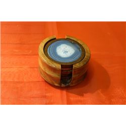 WOOD COASTER ROUND W/AGATE DISC 80MM BLUE