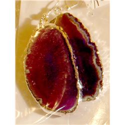 1700 Sp Agate Slice Plated Purple Sp Earring Jewelry