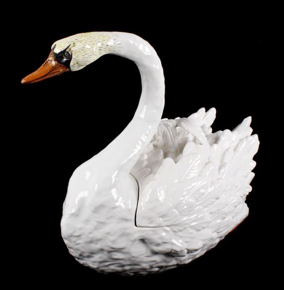 1960's Bassano Italian Glazed Ceramic Swan Tureen