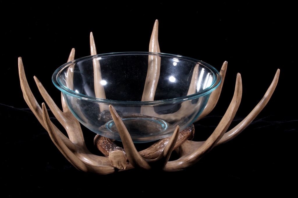 Rustic Pair Of Antler & Glass Bowls