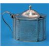 Image 1 : A George III silver serpentine drum mustard, with scroll handle and decorated with wrigglework ba...