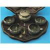 Image 1 : A cased Victorian condiment set, comprising drum mustard, four salts and four spoons, each decora...