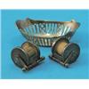 Image 1 : A pair of late Victorian silver mounted spools, London 1899, and a George V pierced silver basket...