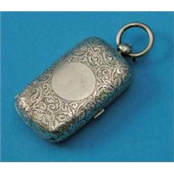 A Victorian silver double sovereign case, engraved throughout with scrolling foliate motifs, make...