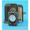 Image 1 : A Swiss silver and enamel miniature carriage timepiece, decorated with white roses on black groun...