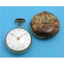 A George III gilt metal and tortoiseshell pair case pocket watch with outer case 'seaweed' decora...