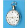 Image 1 : A George III silver keywind pocket watch with plain case and enamelled Roman dial with subsidiary...