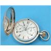 Image 1 : A Swiss silver keyless hunter chronograph with plain case and enamelled Roman dial with centre se...