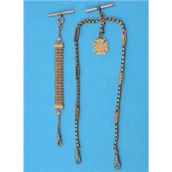 A 9ct gold fancy link albert and a fob chain....