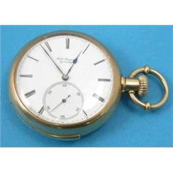 An 18k gold minute repeating keyless pocket watch with engine turned case with side slide action...