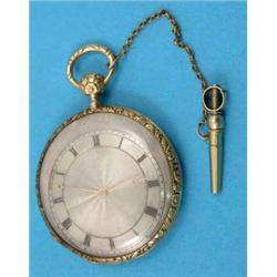 A 19th century Swiss gold quarter repeating keywind pocket watch the engine turned case with flor...
