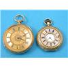 Image 1 : A Victorian 18ct gold keywind fob watch with floral engraved case and gilt Roman dial, movement s...