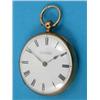 Image 1 : A late Victorian 18ct gold keywind fob watch with enamelled Roman dial and three quarter plate le...