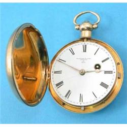 A George III 18ct gold keywind lever hunter with initialled engine turned case with inscribed dat...
