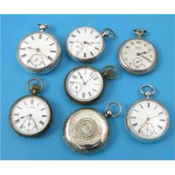 A silver keywind lever hunter by Evans of Oswestry, three silver keywind lever pocket watches and...