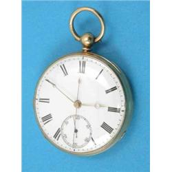 A Victorian 18ct gold keywind centre seconds pocket watch with crested engine turned case with si...