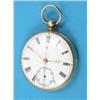 Image 1 : A Victorian 18ct gold keywind centre seconds pocket watch with crested engine turned case with si...