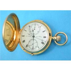 A Victorian 18ct gold keyless minute repeating hunter chronograph the plain case with rim button...