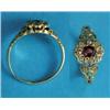 Image 1 : A late Victorian 18ct gold ruby and diamond cluster ring, with scroll carved shoulders...