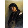 Image 1 : C.M. 1911 unframed oil on canvas, Italian beauty with a mandolin, initialled and dated 1911, 30 x...