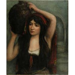 Attributed to Alexandre Roubtzoff (1884-1949) unframed oil on canvas, Portrait of a female water...
