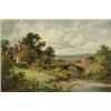 Image 1 : William J King oil on board, Landscape with figures on a stone bridge, signed, 6.5 x 9.5 ins....