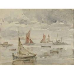 Attributed to Philip Connard (1875-1958) watercolour, Boats off Greenwich, 9 x 11.75 ins....