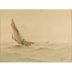 Ernest Albert watercolour, 'Running before the wind', signed, 11 x 14.5 ins....