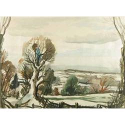 Rowland Suddaby (1912-1973) watercolour and ink, Sussex landscape, signed and dated '49, 16 x 22...