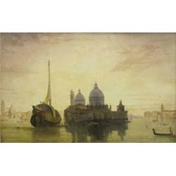 19th C English School oil on canvas, Venice at sunset, 19 x 30 ins....