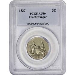 1837 Feuchtwanger Three-Cents 1837 Feuchtwanger’s Composition Three-Cents. HT-262. German Silver. Ra