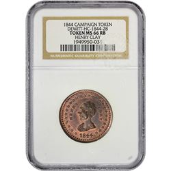 Gem Mint State Henry Clay Token 1844 Henry Clay Campaign Token. DeWitt-HC-1844-28. Copper. MS-66 RB 