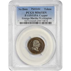 Gem George Washington Civil War Token Finest Certified by PCGS Patriotic. Undated. F-115/115A. Coppe