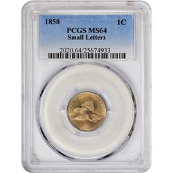 Choice Mint State 1858 Flying Eagle Cent Small Letters  1858 Cent Small Letters. MS-64 PCGS.