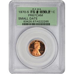 Lovely Gem Proof 1970-S Small Date Cent 1970-S Cent Small Date. FS-030.2. Proof-67 CAM. OGH.