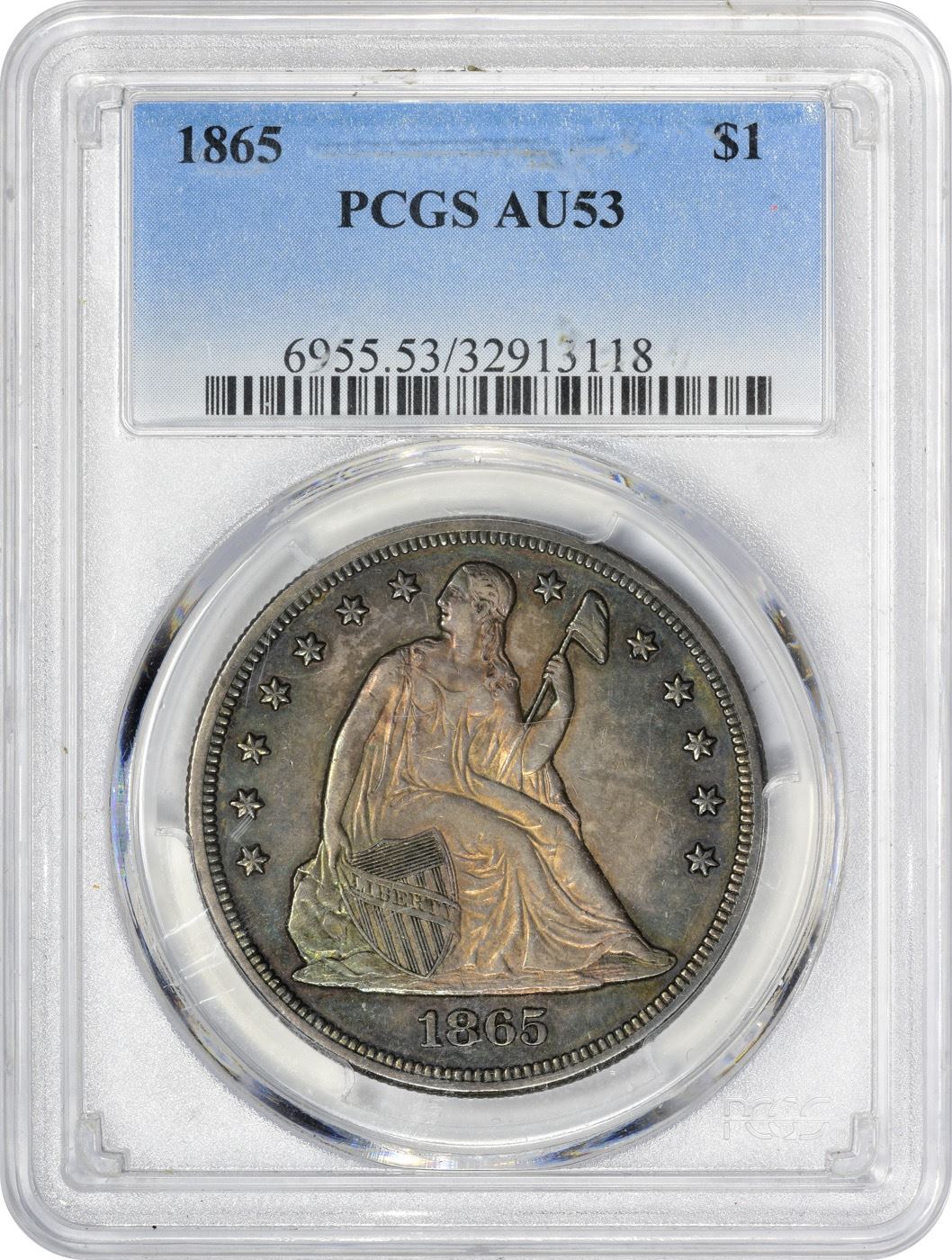 Toned AU 1865 Silver Dollar 1865 Dollar AU53 PCGS.