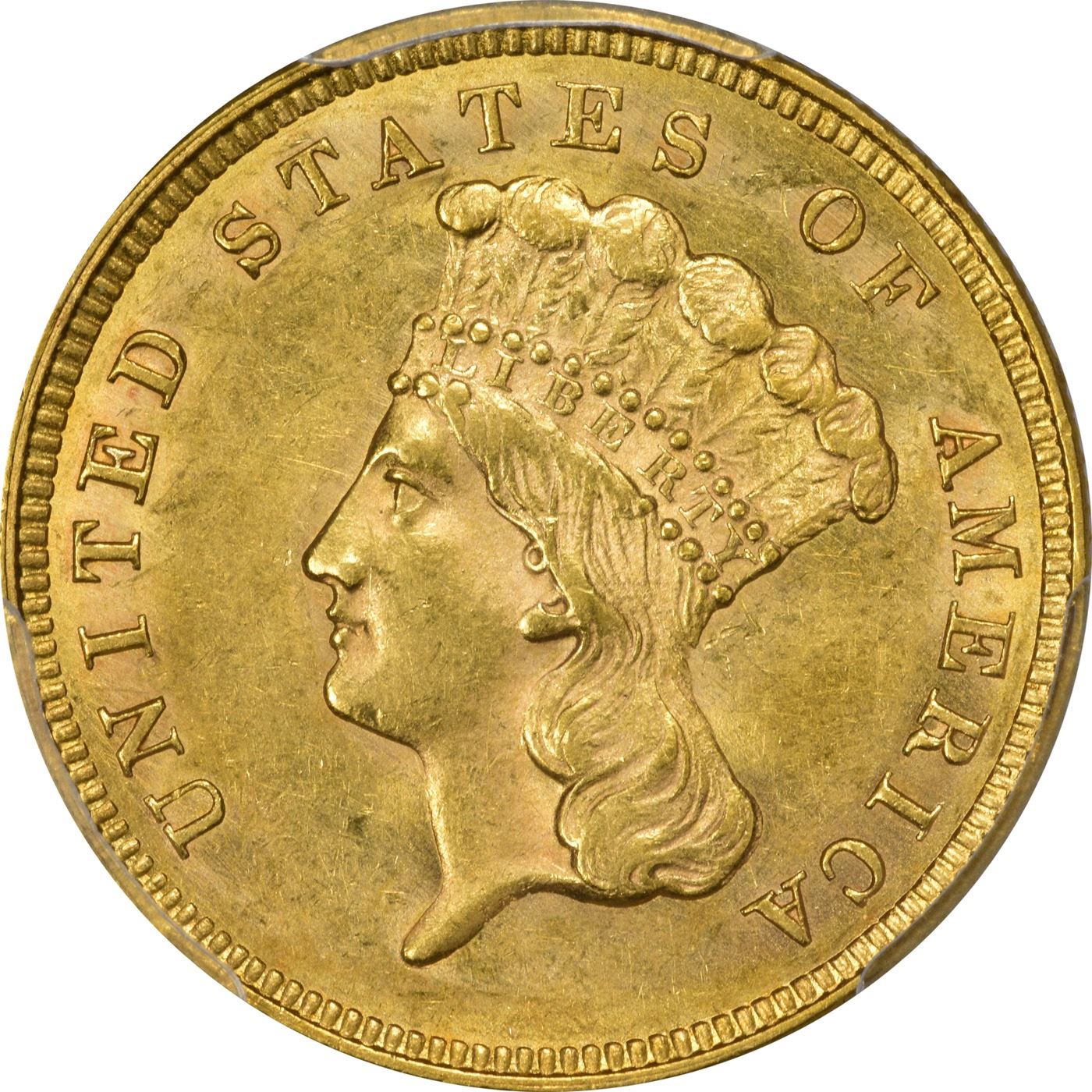 Satiny Uncirculated 1859 3 1859 Three Dollar Gold MS 61 PCGS 